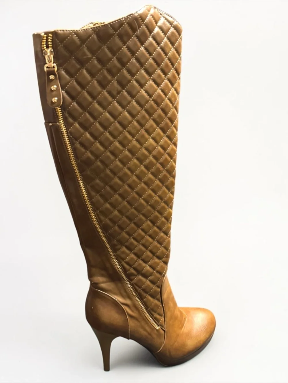 Reneeze Brown Quilted Over The Knee Heeled Boots Size 9